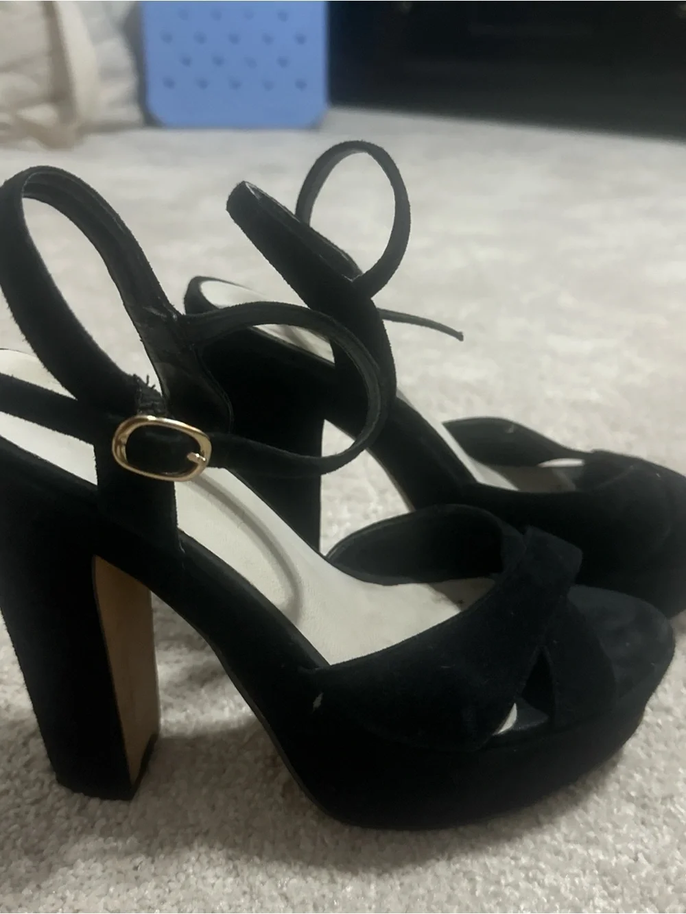 Aldo Black Suede Platform Block Heel Sandals